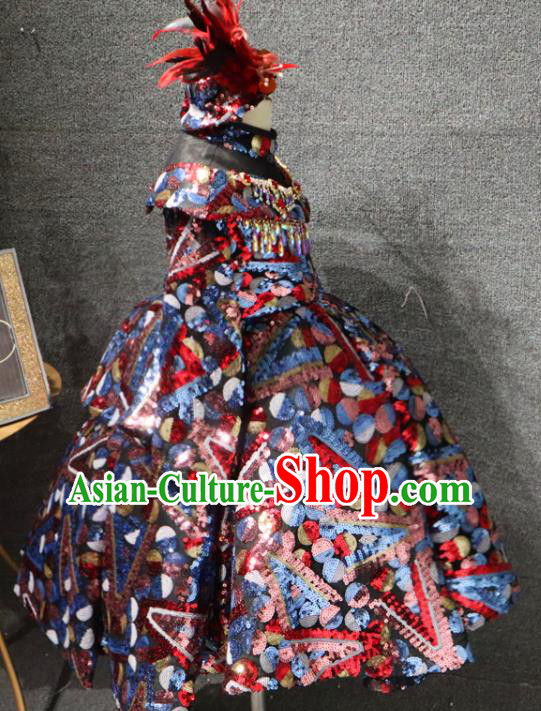 Top Christmas Baroque Evening Wear Children Performance Clothing Girl Compere Formal Garment Catwalks Sequins Full Dress