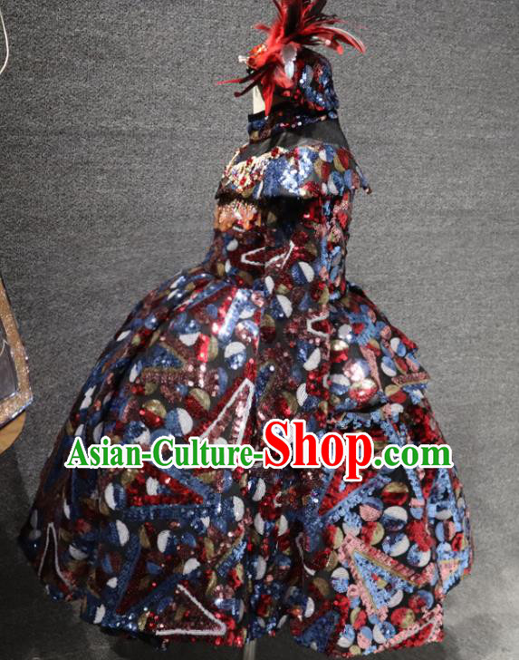 Top Christmas Baroque Evening Wear Children Performance Clothing Girl Compere Formal Garment Catwalks Sequins Full Dress