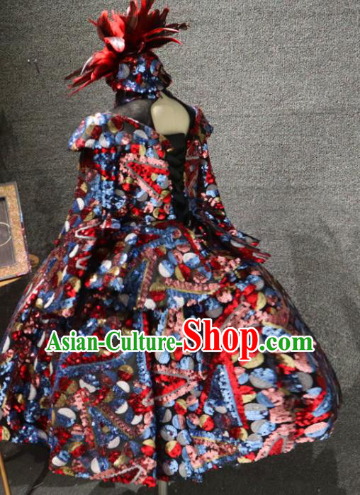 Top Christmas Baroque Evening Wear Children Performance Clothing Girl Compere Formal Garment Catwalks Sequins Full Dress