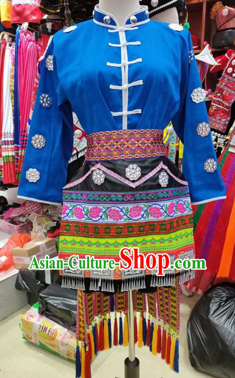 Chinese Miao Nationality Folk Dance Clothing Guizhou Ethnic Pheasant Dance Garments Hmong Minority Woman Performance Short Dress Outfits