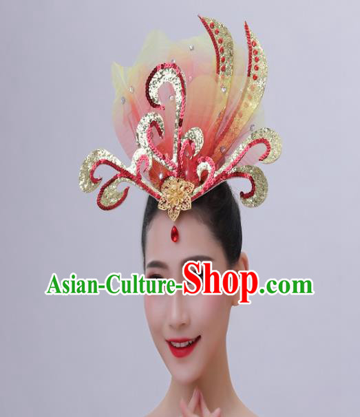 Chinese Opening Dance Hair Accessories Classical Dance Hair Crown Woman Group Dance Rosy Sequins Headpiece