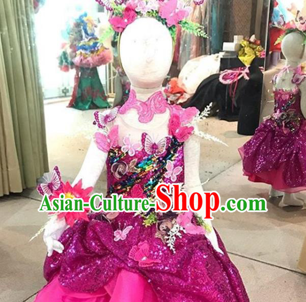 Top Christmas Evening Wear Children Performance Clothing Girl Compere Formal Garment Catwalks Rosy Trailing Full Dress