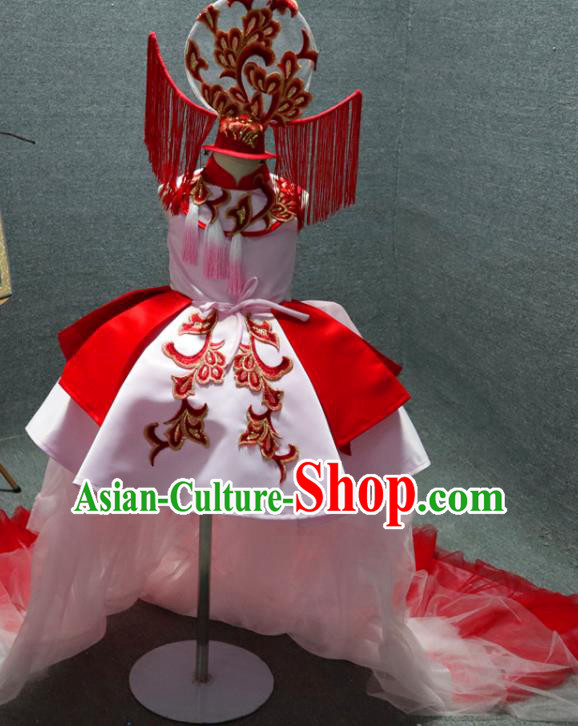 Top Girl Compere Formal Garment Catwalks Trailing Veil Dress Christmas Evening Wear Children Performance Clothing