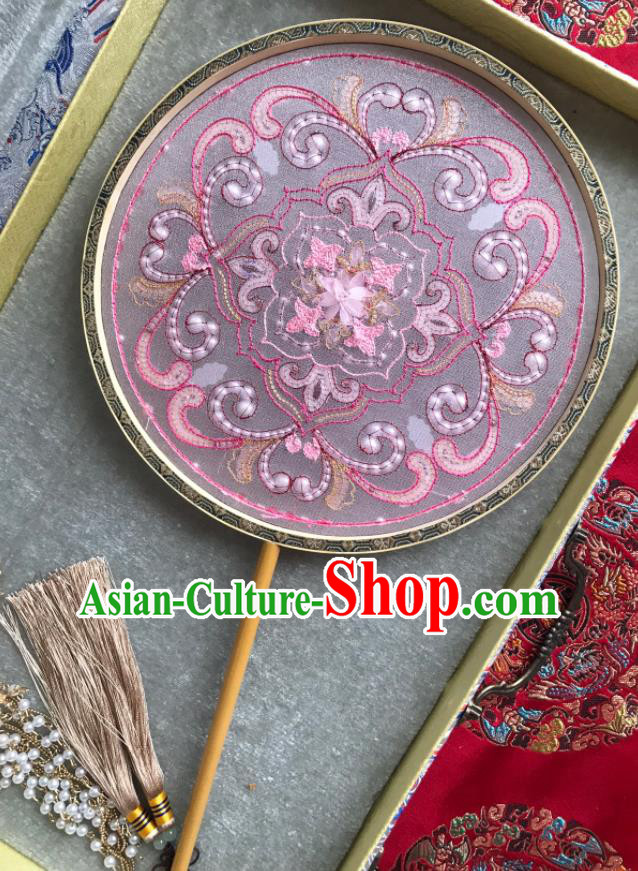China Wedding Circular Fan Traditional Bride Pink Palace Fan Handmade Hanfu Fans