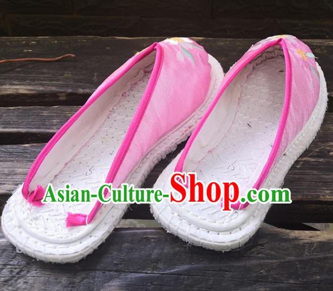 Chinese Woman Strong Cloth Slippers National Pink Satin Shoes Handmade Embroidery Shoes