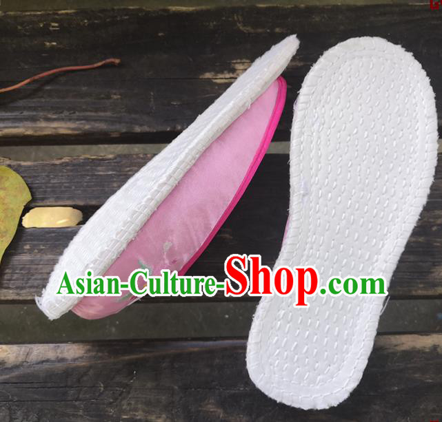 Chinese Woman Strong Cloth Slippers National Pink Satin Shoes Handmade Embroidery Shoes