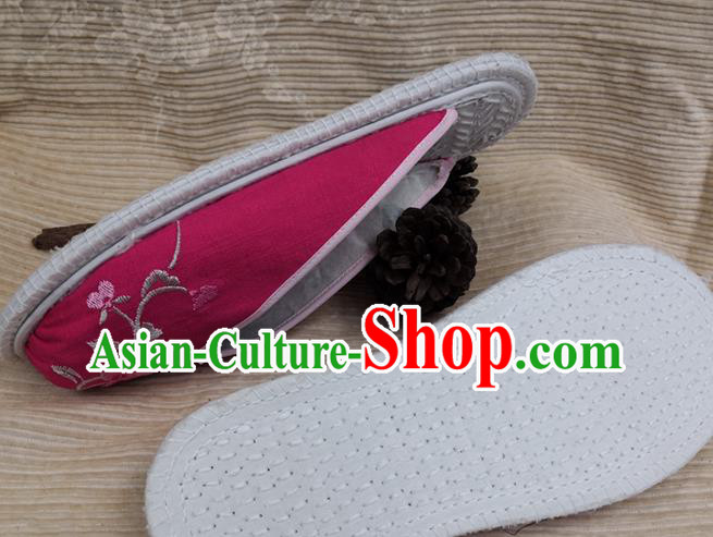 Chinese Woman Strong Cloth Slippers National Rosy Flax Shoes Handmade Embroidery Flowers Shoes