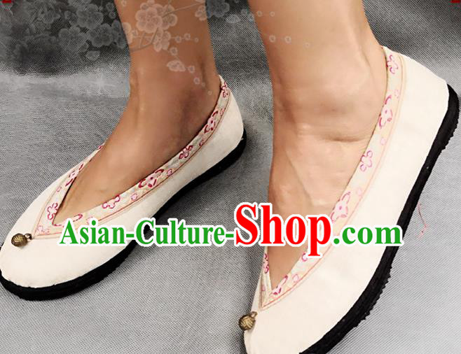 Handmade China National Woman Shoes Yunnan Beige Flax Shoes Ethnic Folk Dance Shoes