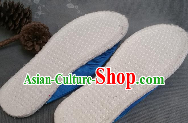 Chinese National Royalblue Satin Shoes Handmade Embroidery Shoes Woman Strong Cloth Slippers