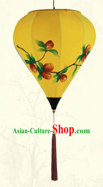 China Classical Yellow Cloth Diamond Lamp Traditional New Year Hanging Lanterns Handmade Painting Lantern