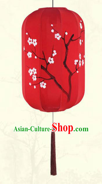 China Traditional New Year Wax Gourd Lanterns Handmade Painting Plum Blossom Lantern Classical Red Cloth Hanging Lamp