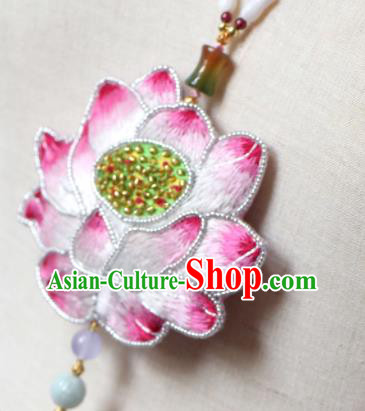 Handmade China Classical Garnet Beads Tassel Necklace Accessories Embroidered Pink Lotus Necklet