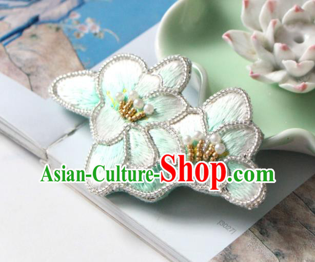 Handmade China Embroidered Light Green Mangnolia Hair Claw Classical Qipao Hair Accessories Pearls Hair Stick
