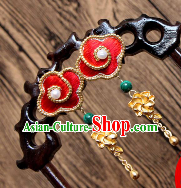China Suzhou Embroidered Red Cloud Earrings National Cheongsam Ear Jewelry Handmade Golden Flower Ear Accessories