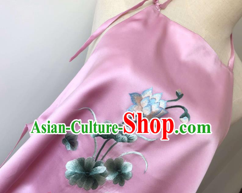 Chinese Suzhou Embroidered Lotus Stomachers Clothing National Pink Silk Bellyband Traditional Cheongsam Undergarment