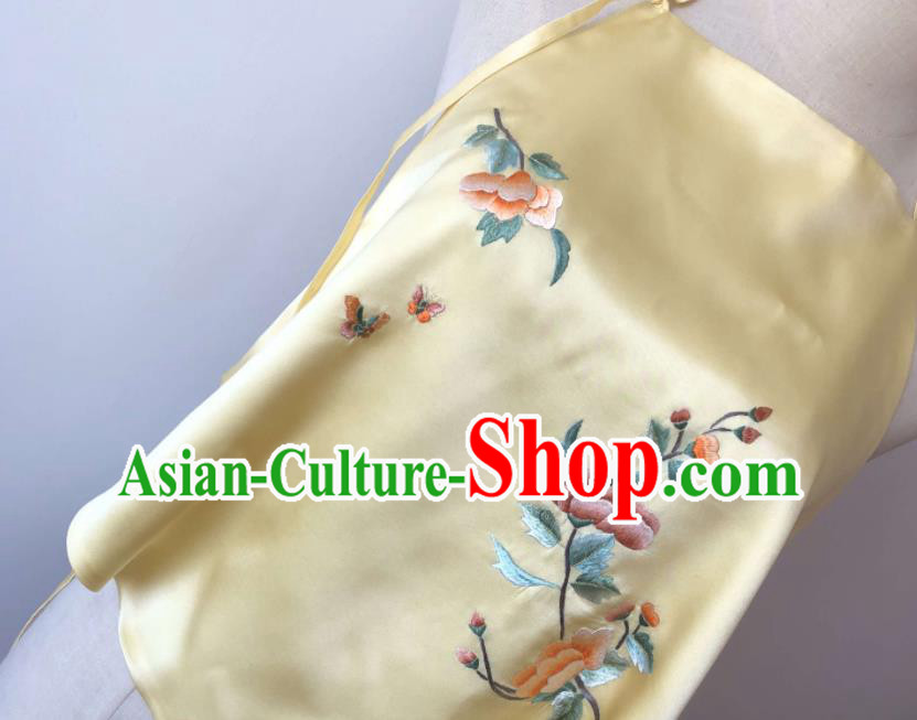 Chinese National Yellow Silk Bellyband Traditional Cheongsam Undergarment Suzhou Embroidered Flowers Stomachers Clothing