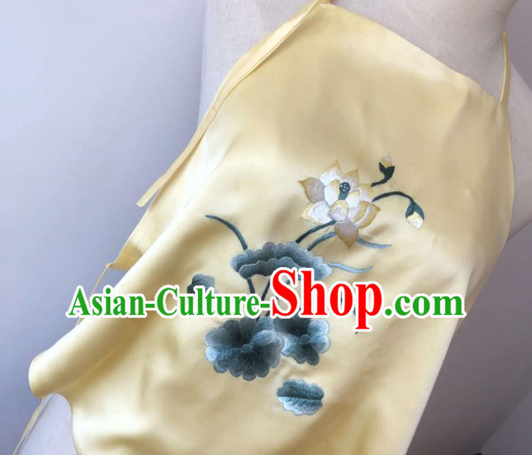 Chinese Suzhou Embroidered Lotus Stomachers National Woman Undergarment Traditional Cheongsam Yellow Silk Bellyband Clothing
