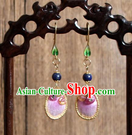 China Handmade Cheongsam Ear Accessories Suzhou Embroidered Pink Earrings National Woman Ear Jewelry
