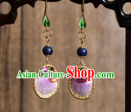 China Handmade Cheongsam Ear Accessories Suzhou Embroidered Pink Earrings National Woman Ear Jewelry
