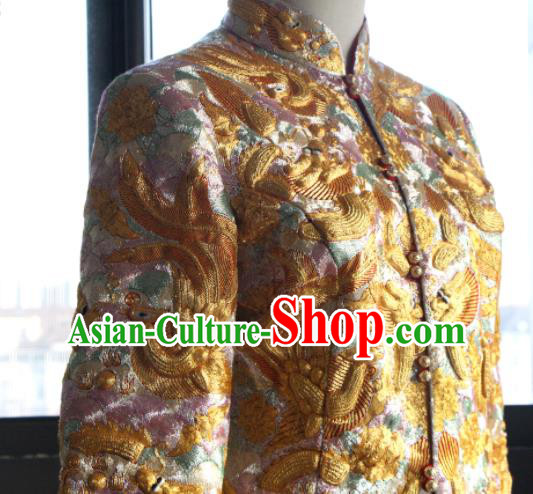 Chinese Traditional Wedding Garment Costumes Bride Xiuhe Suits Embroidered Phoenix Champagne Dress