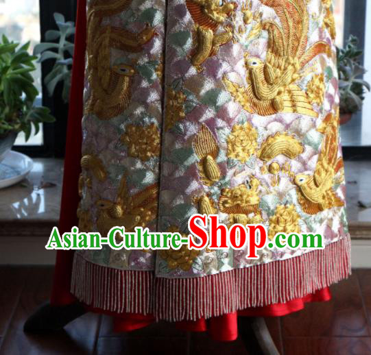 Chinese Traditional Wedding Garment Costumes Bride Xiuhe Suits Embroidered Phoenix Champagne Dress