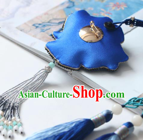 Handmade China Suzhou Embroidered Blue Rosy Belt Pendant Classical Hanfu Waist Accessories
