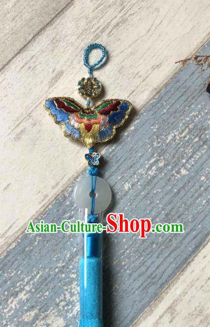 Handmade China Classical Hanfu Blue Tassel Waist Accessories Suzhou Embroidered Butterfly Belt Pendant