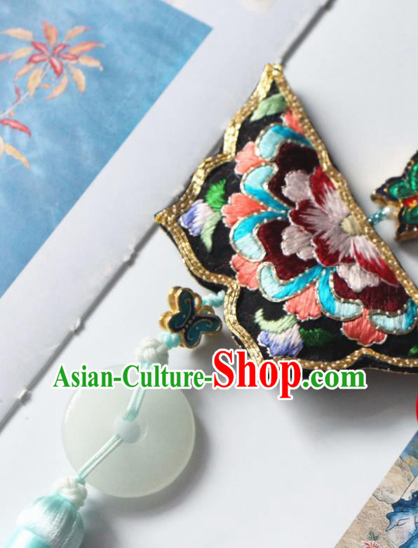 Handmade China Suzhou Embroidered Flowers Belt Pendant Classical Hanfu Blue Tassel Waist Accessories