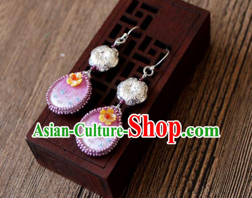 China Suzhou Embroidered Pink Earrings National Woman Silver Ear Jewelry Handmade Cheongsam Pearls Ear Accessories