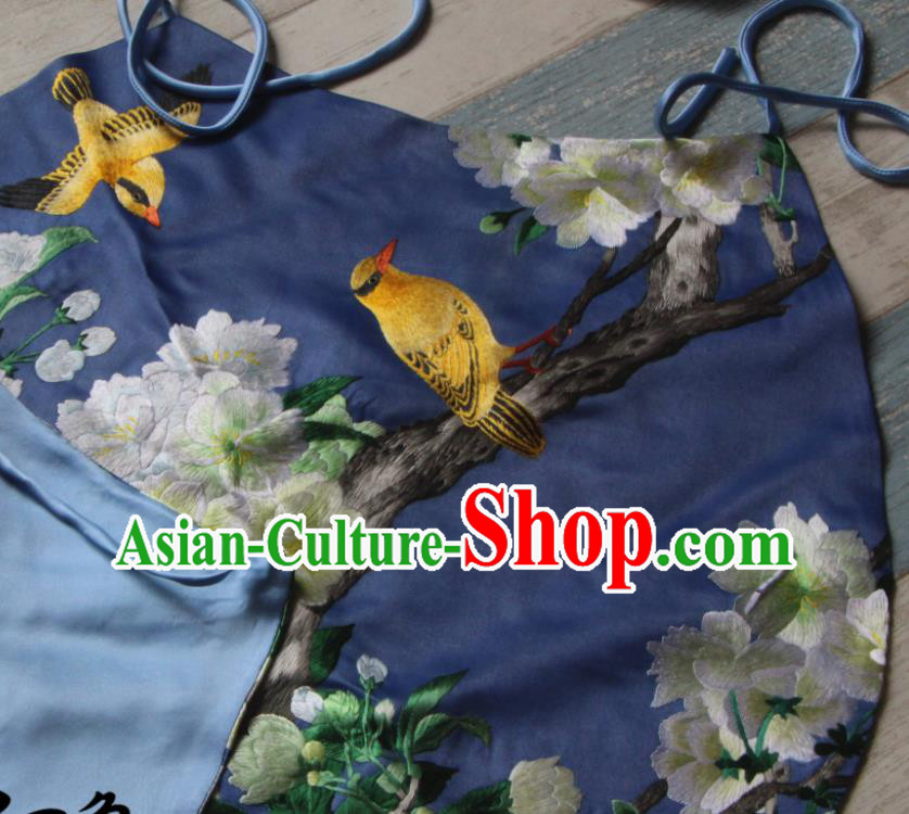 Chinese Traditional Navy Silk Stomachers National Woman Undergarment Suzhou Embroidered Pear Blossom Bellyband