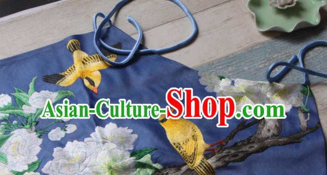 Chinese Traditional Navy Silk Stomachers National Woman Undergarment Suzhou Embroidered Pear Blossom Bellyband