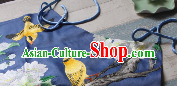Chinese Traditional Navy Silk Stomachers National Woman Undergarment Suzhou Embroidered Pear Blossom Bellyband