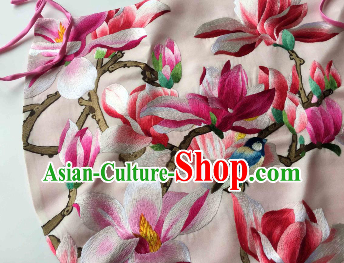 Chinese Traditional Light Pink Silk Stomachers Clothing National Woman Underwear Suzhou Embroidered Mangnolia Bellyband
