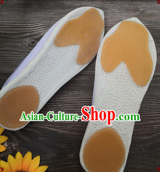 Chinese Handmade Embroidery Lilac Satin Shoes Woman Slippers National Strong Cloth Shoes