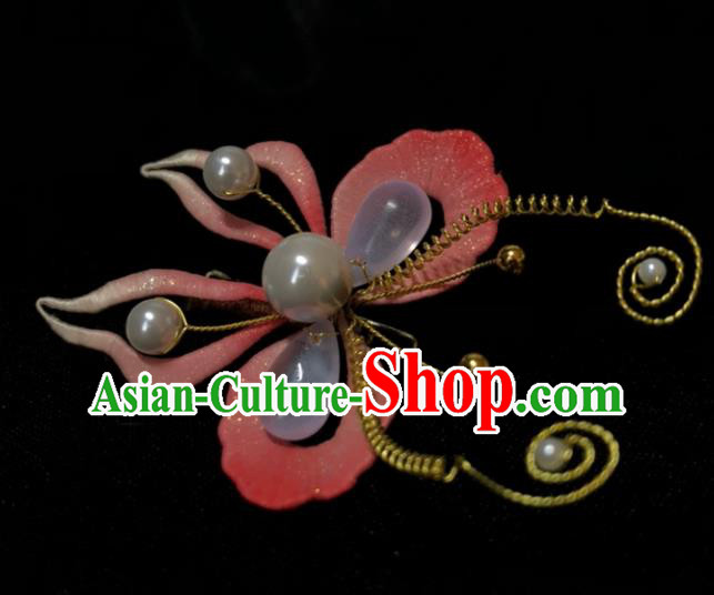 China Song Dynasty Princess Pink Butterfly Hair Claw Traditional Hanfu Hair Accessories Ancient Young Lady Hair Stick