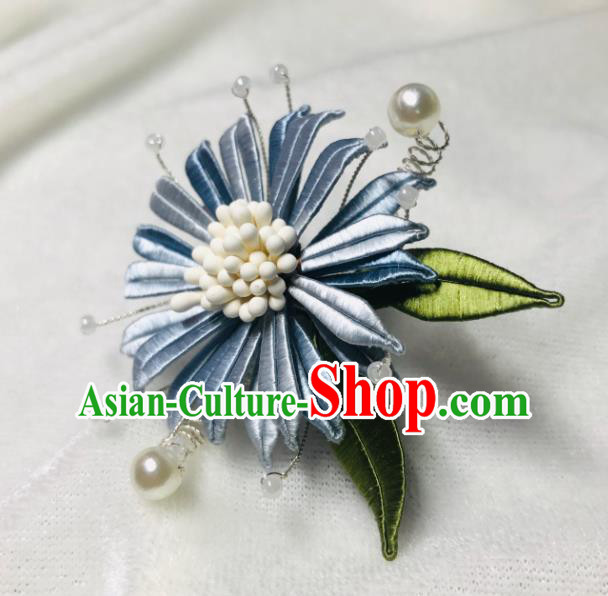 Chinese Handmade Blue Silk Cornflower Brooch Traditional Cheongsam Breastpin Accessories