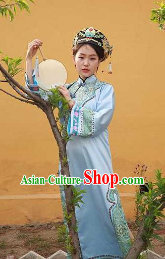 Chinese Ancient Palace Lady Light Blue Dress Drama Empresses in the Palace Garment Costumes Qing Dynasty Court Beauty Clothing