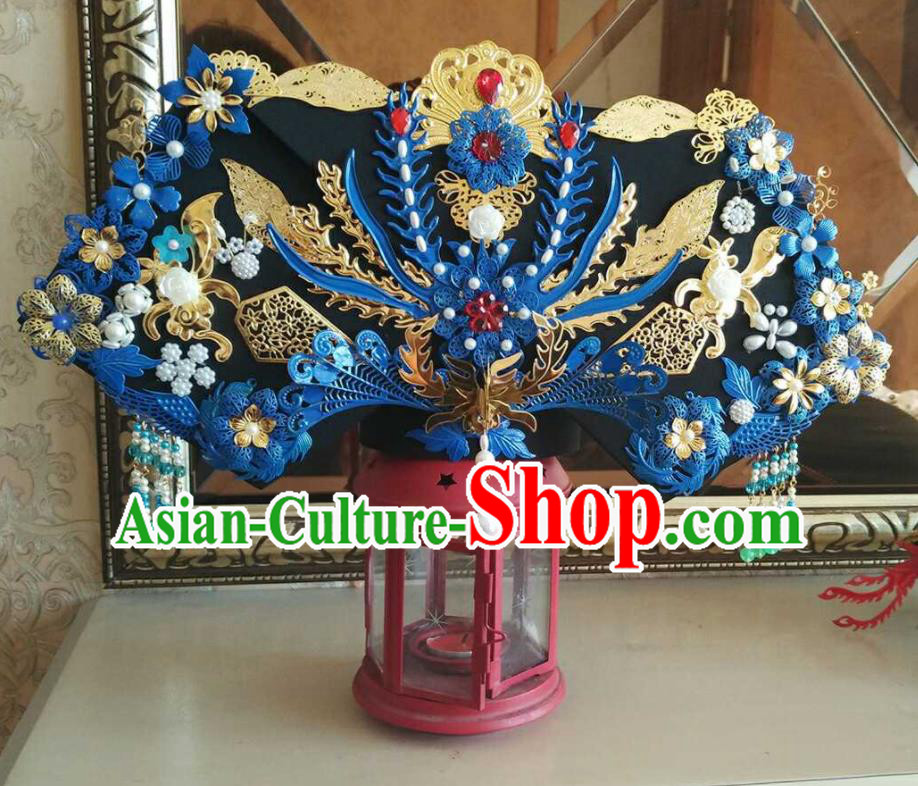 China Ancient Drama Empresses in the Palace Hat Headwear Handmade Qing Dynasty Imperial Consort Great Wing Hair Crown Traditional Court Headdress