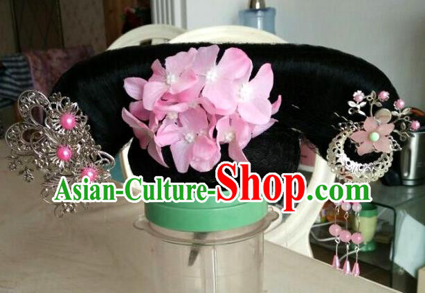 Chinese Ancient Manchu Princess Hairpieces Qing Dynasty Palace Lady Wigs and Hair Accessories