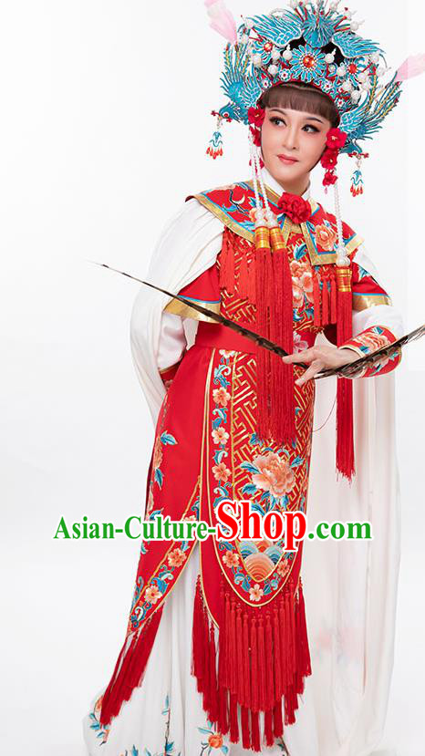 Chinese Beijing Opera Blues Garment Costumes Yue Opera Swordswoman Clothing Ancient Female General Red Dress