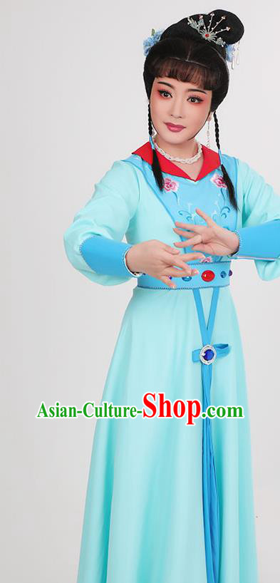 Chinese Beijing Opera Female Knight Yang Paifeng Garment Costumes Yue Opera Young Lady Clothing Ancient Swordswoman Blue Dress