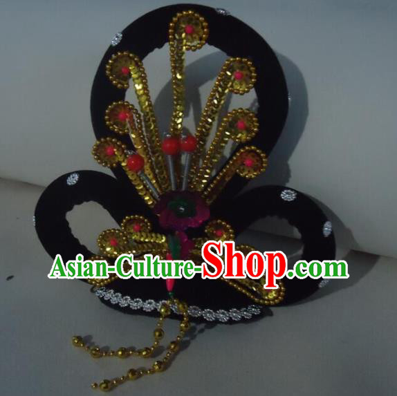 Chinese Traditional Beijing Opera Diva Headdress Peking Opera Hua Tan Wigs and Yellow Phoenix Hair Accessories Opera Noble Lady Headpieces