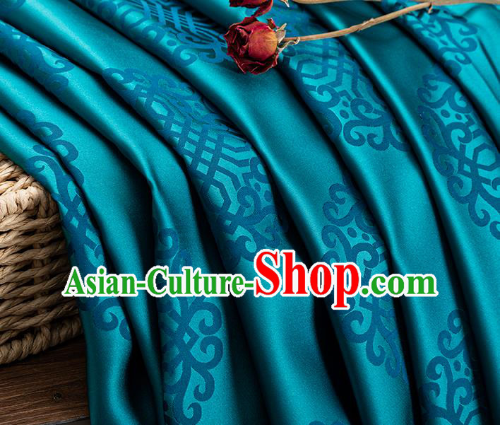 China Traditional Mongolian Robe Fabric Classical Lucky Pattern Blue Brocade Tang Suit Damask Jacquard Silk Tapestry