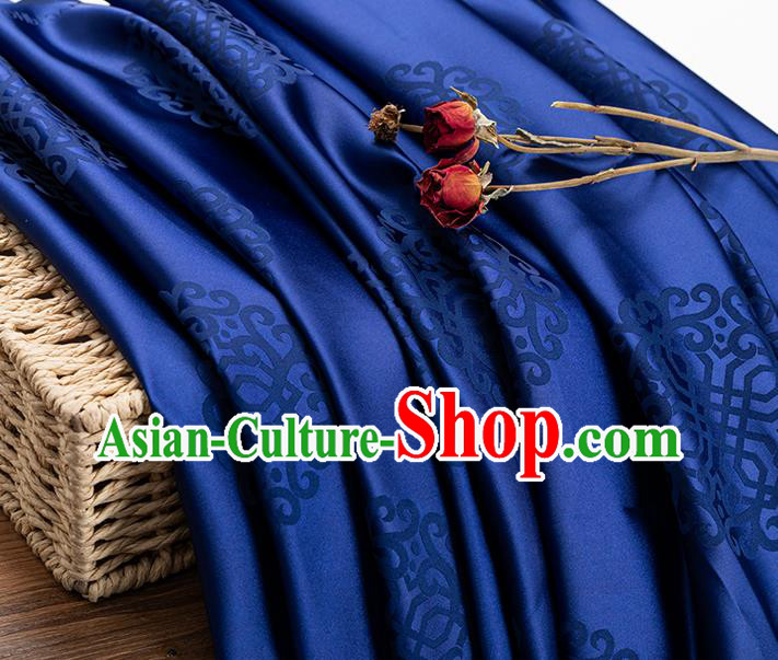 China Jacquard Silk Tapestry Traditional Mongolian Robe Fabric Classical Lucky Pattern Deep Blue Brocade Tang Suit Damask