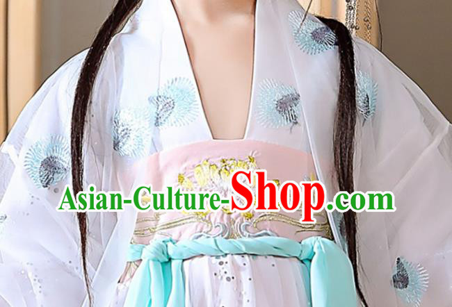 China Children Stage Show Garment Costumes Traditional White Hanfu Dress Tang Dynasty Girl Princess Clothing