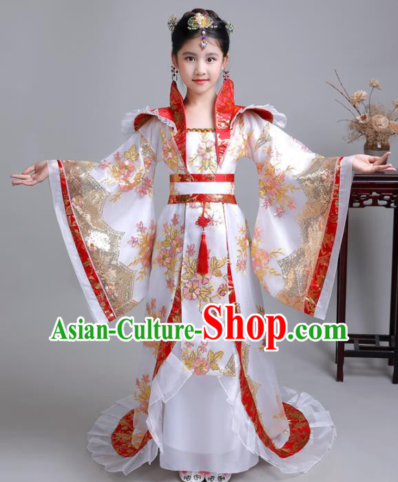 China Traditional Stage Show Girl White Hanfu Dress Tang Dynasty Children Clothing Ancient Imperial Consort Costumes