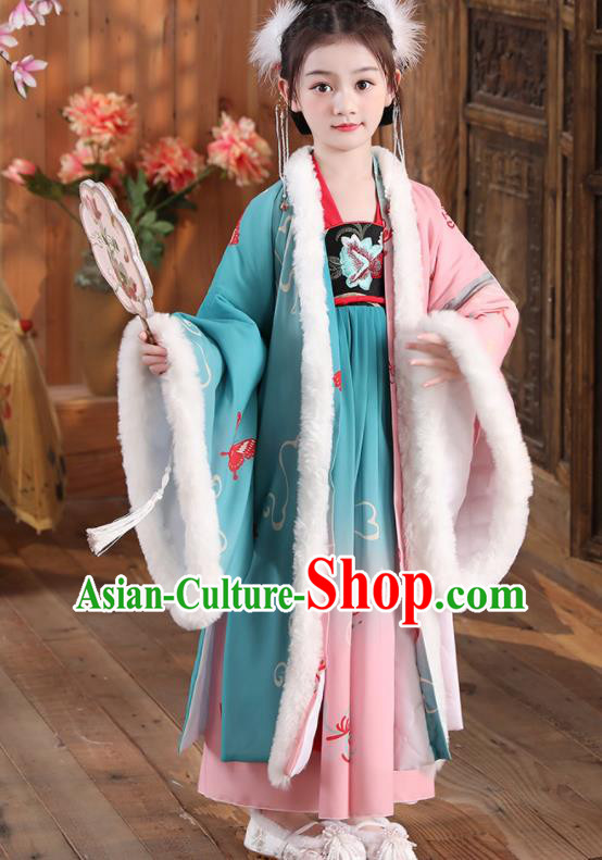 China Song Dynasty Girl Princess Clothing Children Stage Show Winter Costumes Traditional Court Kid Hanfu Dress