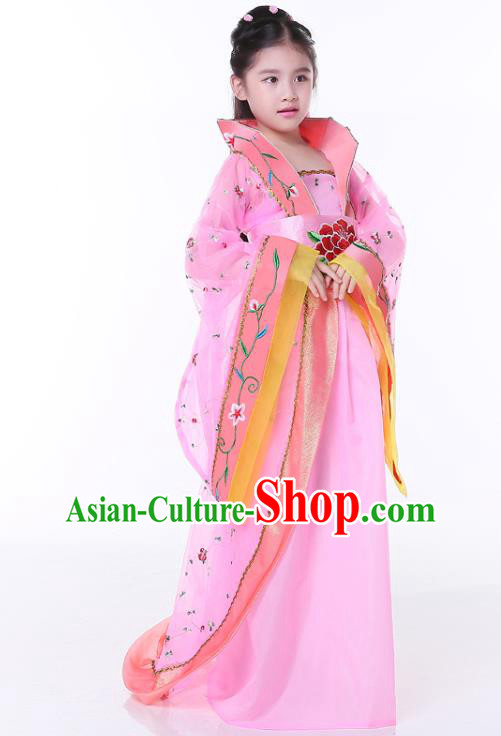 China Ancient Girl Fairy Garment Costume Traditional Children Pink Hanfu Dress Tang Dynasty Imperial Consort Clothing
