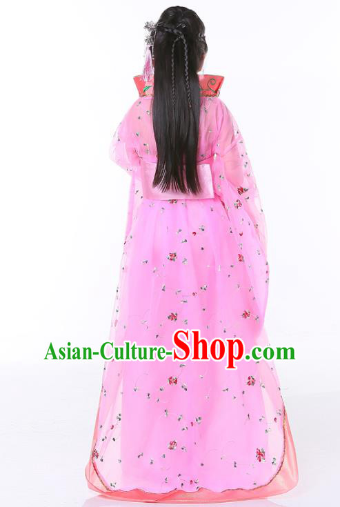China Ancient Girl Fairy Garment Costume Traditional Children Pink Hanfu Dress Tang Dynasty Imperial Consort Clothing