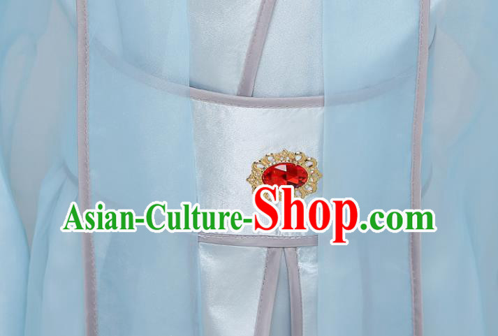 Chinese Tang Dynasty Kid Prince Clothing Traditional Stage Performance Costume Ancient Boys Swordsman Blue Uniforms